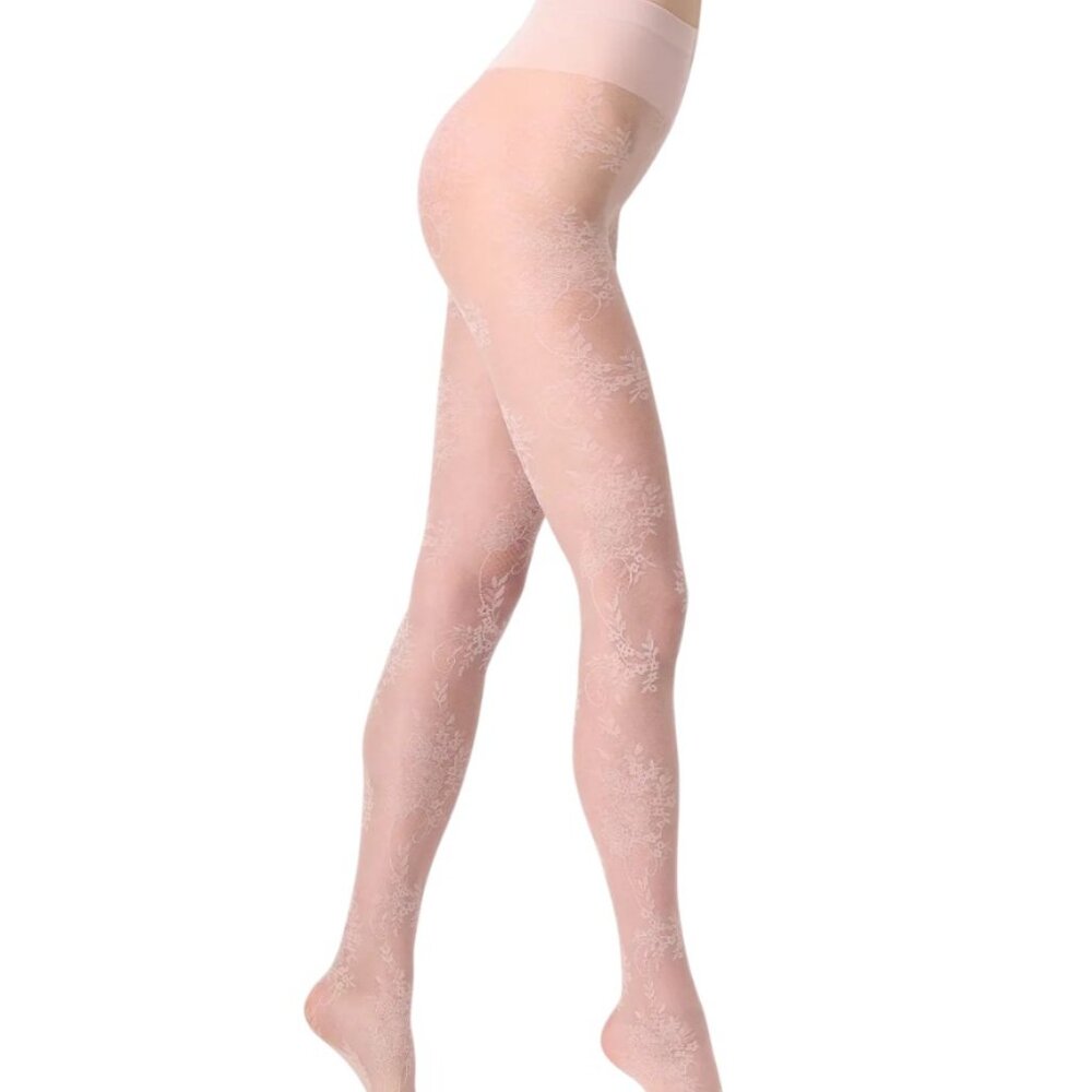 OROBLU WOMEN'S FLORAL COCKTAIL PARTY BLUSH TIGHTS LARGE / XL NIP